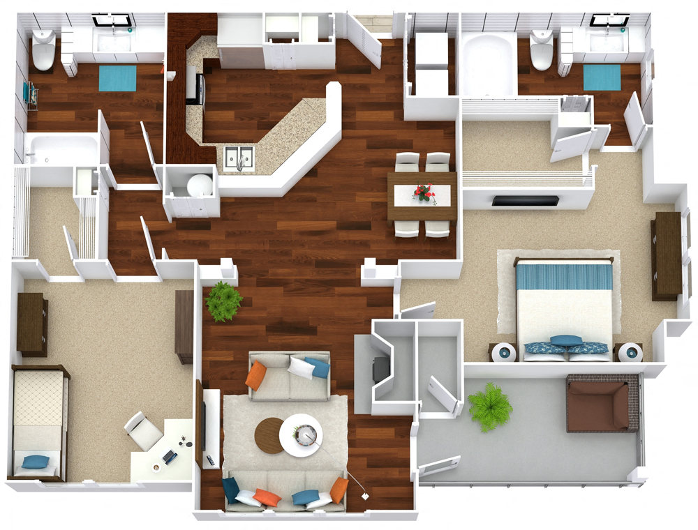Floor plan for 2 beds, 2 baths, 1260 sqft